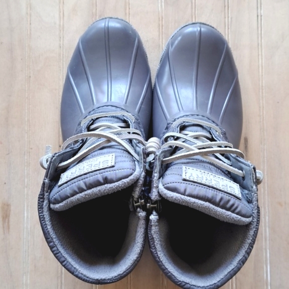 Sperry Saltwater Nylon Duck Boots Gray Quilted Water Resistant Snow Rain - Picture 2 of 11